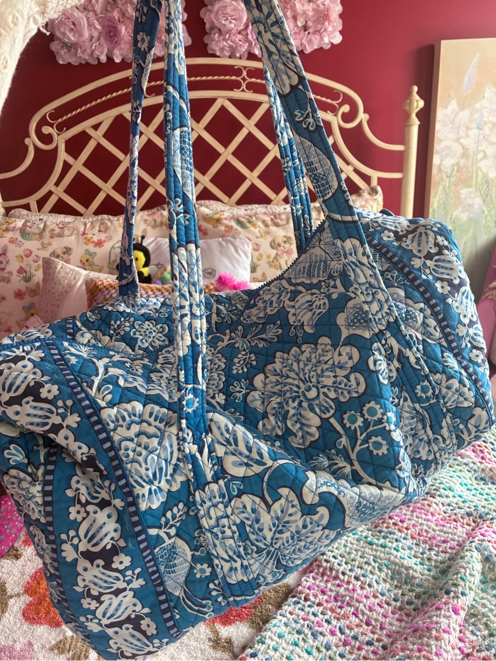 Vera Bradley Blue Floral Quilted Weekend Bag - large duffel